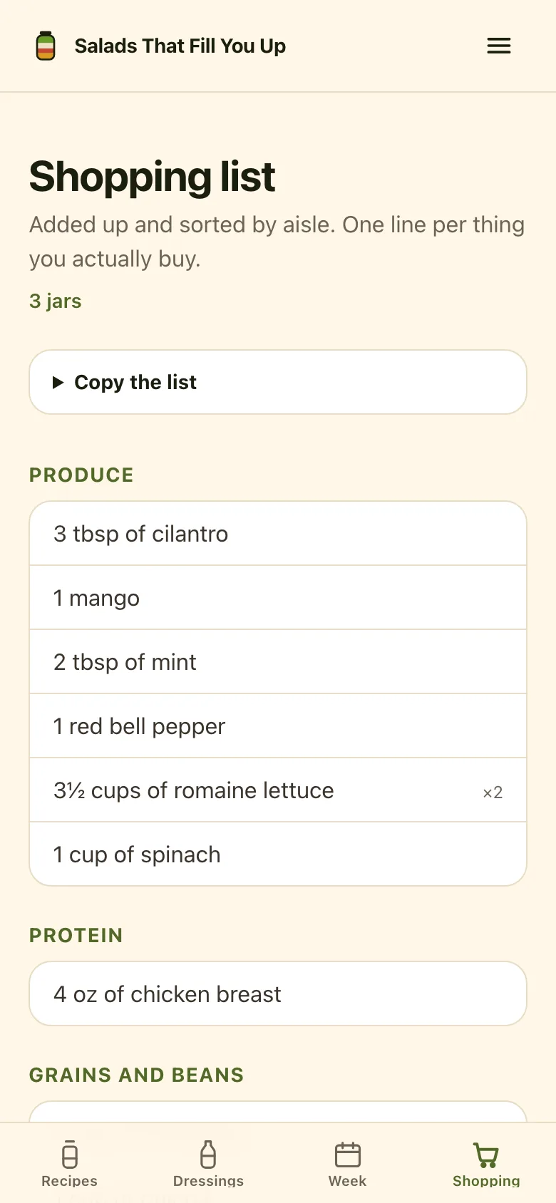 The list already added up — no math in the aisle